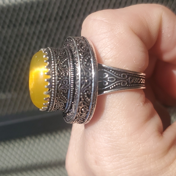 New Amazing Baltic Amber Egg Yolk 925 Silver Statement Ring. - Picture 8 of 16